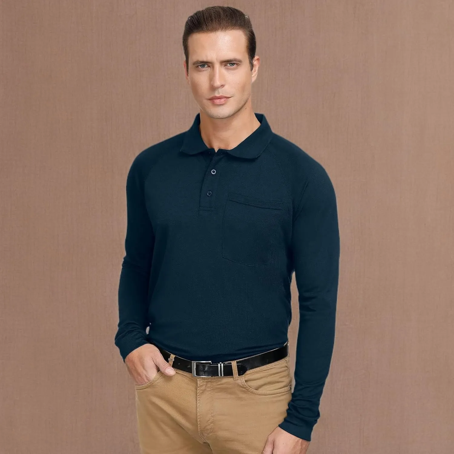TIHEEN Men's Big & Tall Moisture Wicking Performance Golf Polo Shirt with Pocket Short Sleeve