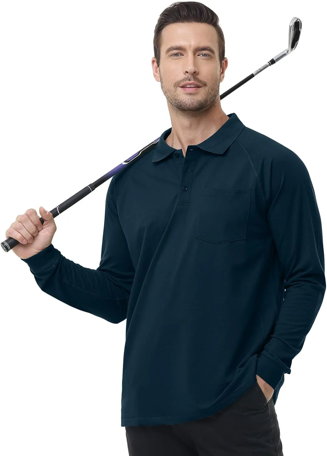 TIHEEN Men's Big & Tall Moisture Wicking Performance Golf Polo Shirt with Pocket Short Sleeve