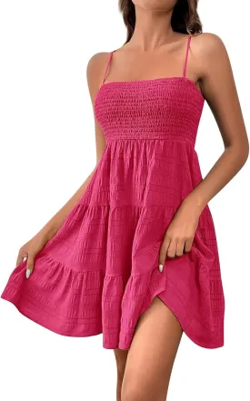 TWGONE Summer Dresses for Teens Spaghetti Strap Cute Short Mini Sundress Women Sleeveless Smock Cami Dress Date Night Outfit