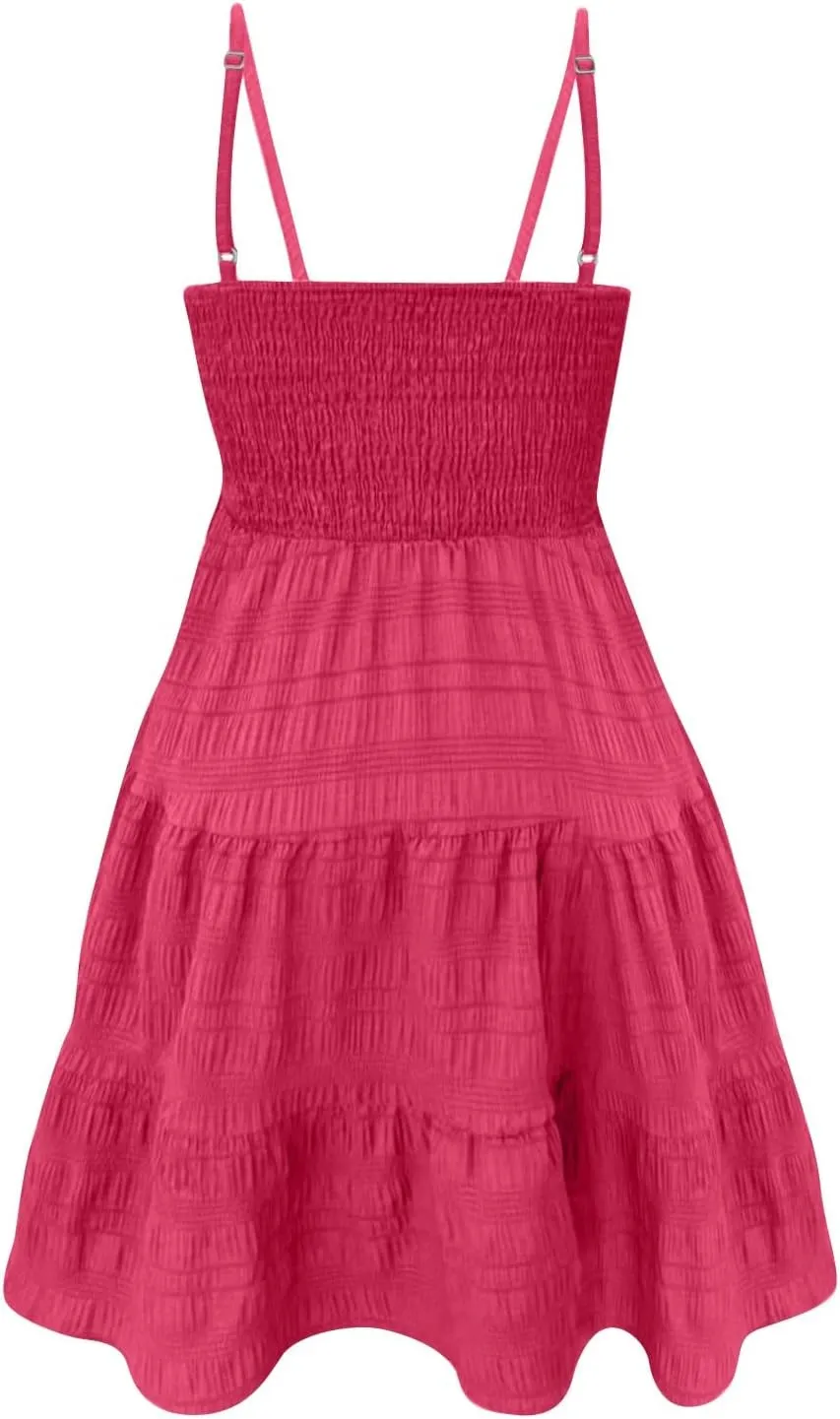 TWGONE Summer Dresses for Teens Spaghetti Strap Cute Short Mini Sundress Women Sleeveless Smock Cami Dress Date Night Outfit