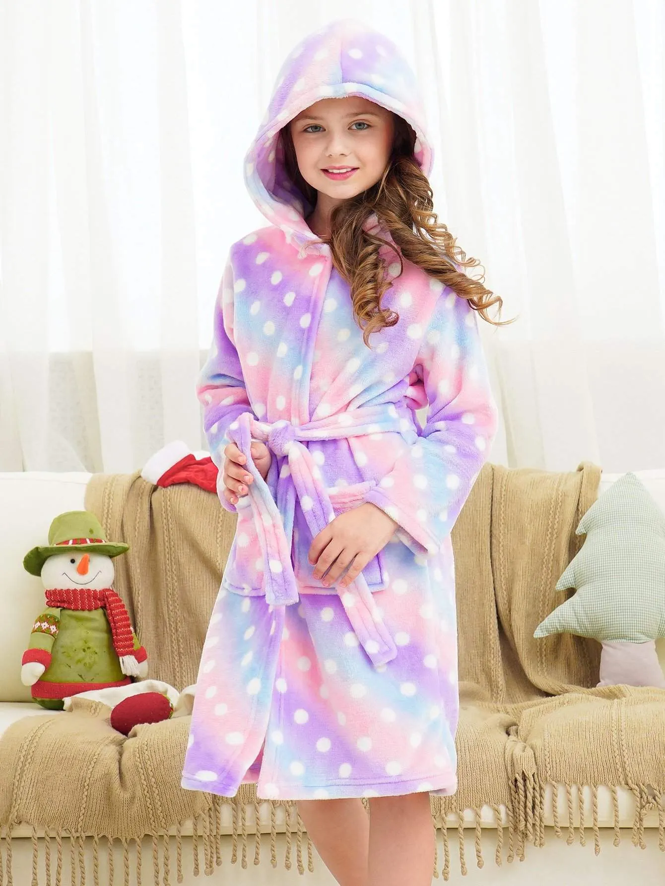 Unicorn Girls Robes Pajamas Bright Purple Dots Soft Hooded Rainbow Bathrobe Sleepwear for Girls - Doctor Unicorn