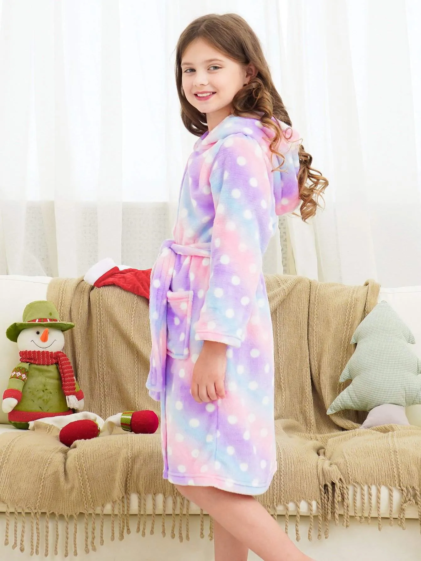 Unicorn Girls Robes Pajamas Bright Purple Dots Soft Hooded Rainbow Bathrobe Sleepwear for Girls - Doctor Unicorn