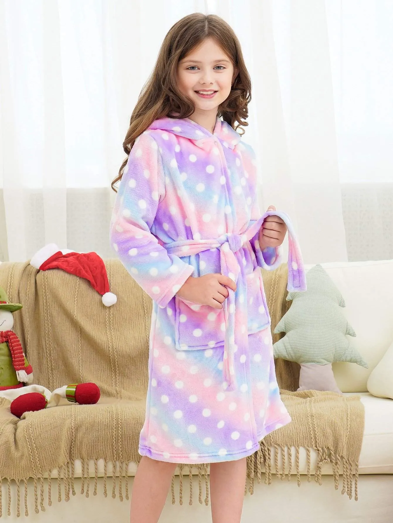 Unicorn Girls Robes Pajamas Bright Purple Dots Soft Hooded Rainbow Bathrobe Sleepwear for Girls - Doctor Unicorn