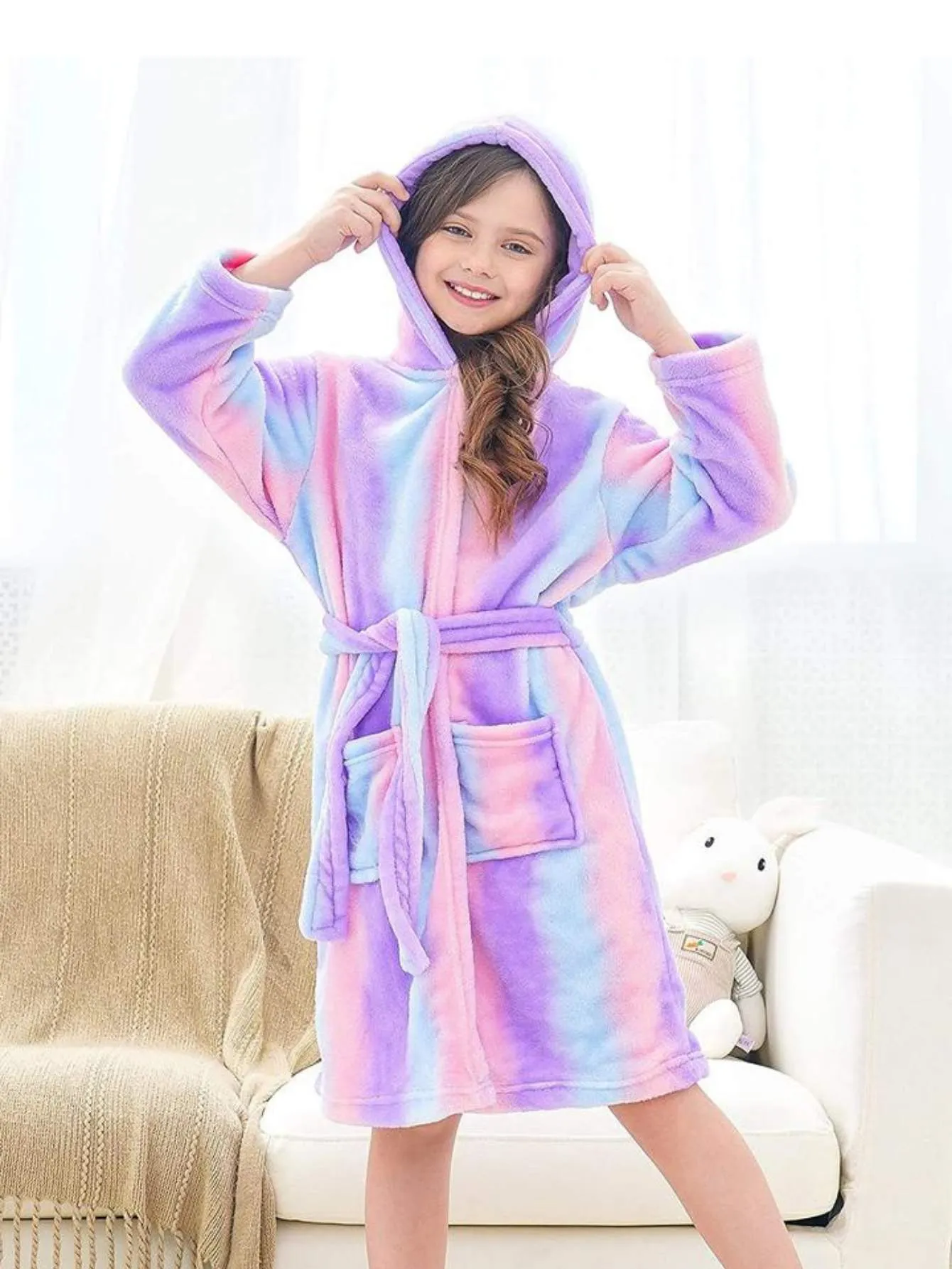 Unicorn Girls Robes Pajamas Bright Purple Soft Hooded Rainbow Bathrobe Sleepwear for Girls - Doctor Unicorn