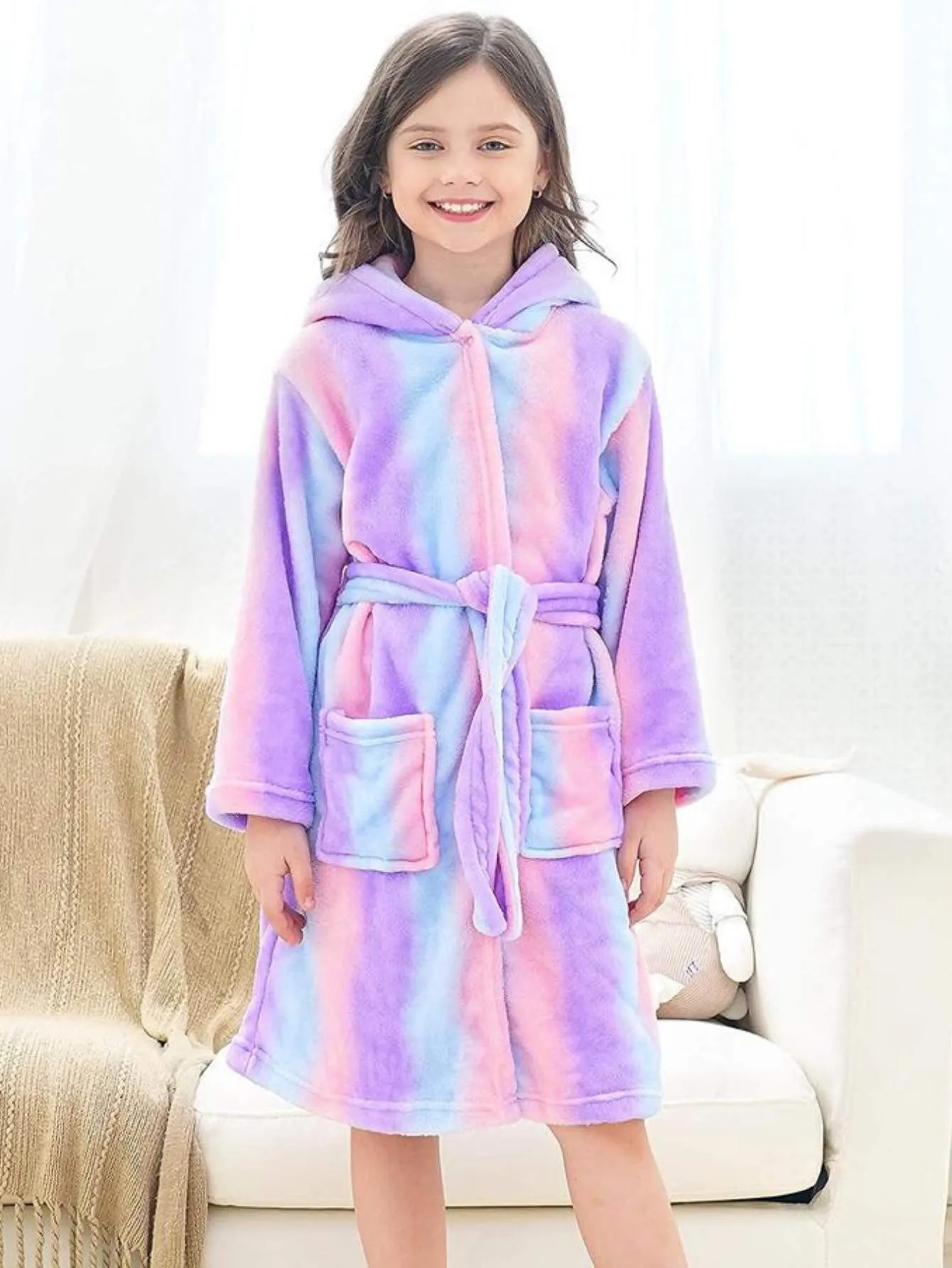 Unicorn Girls Robes Pajamas Bright Purple Soft Hooded Rainbow Bathrobe Sleepwear for Girls - Doctor Unicorn