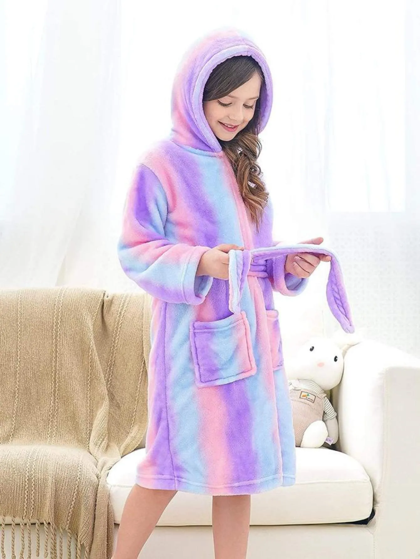 Unicorn Girls Robes Pajamas Bright Purple Soft Hooded Rainbow Bathrobe Sleepwear for Girls - Doctor Unicorn