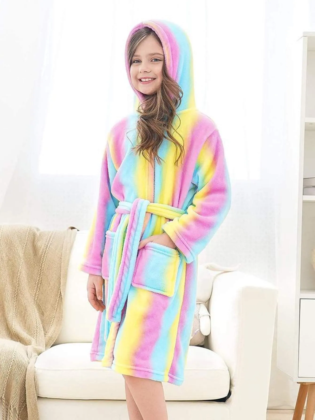 Unicorn Girls Robes Pajamas Bright Rainbow Soft Hooded Rainbow Bathrobe Sleepwear for Girls - Doctor Unicorn