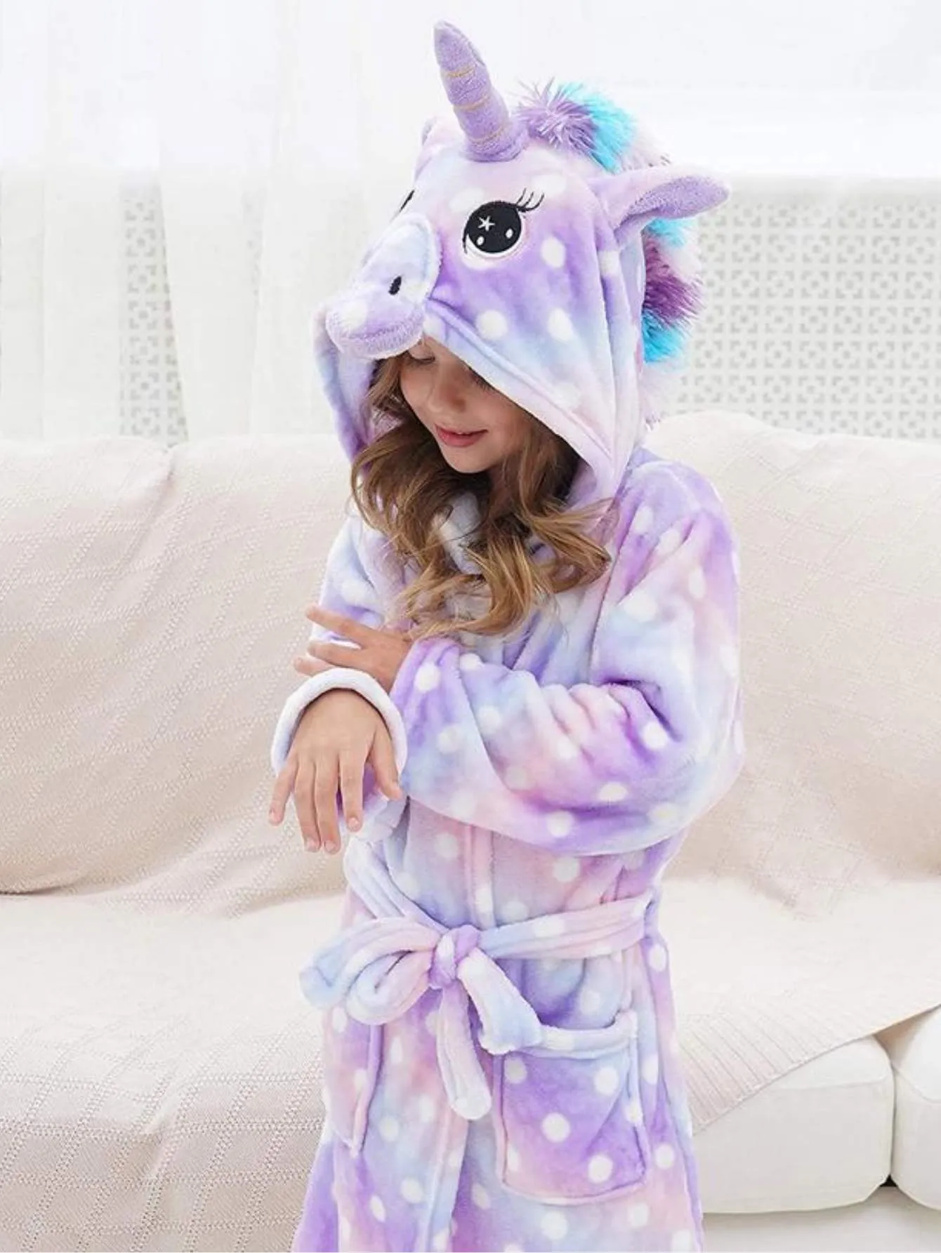 Unicorn Girls Robes Pajamas Light Purple Soft Hooded Bathrobe Sleepwear For Girls- Doctor Unicorn