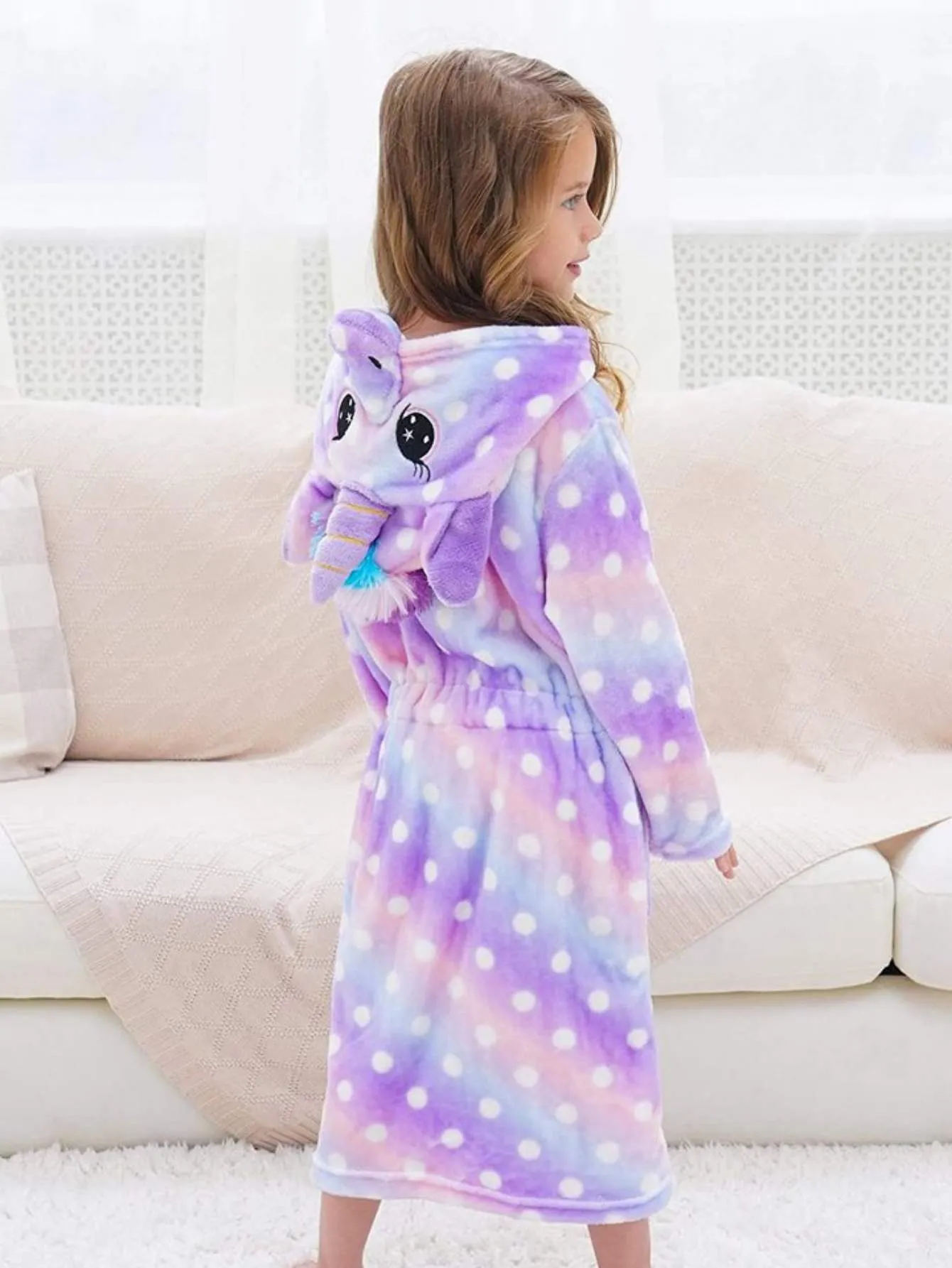 Unicorn Girls Robes Pajamas Light Purple Soft Hooded Bathrobe Sleepwear For Girls- Doctor Unicorn