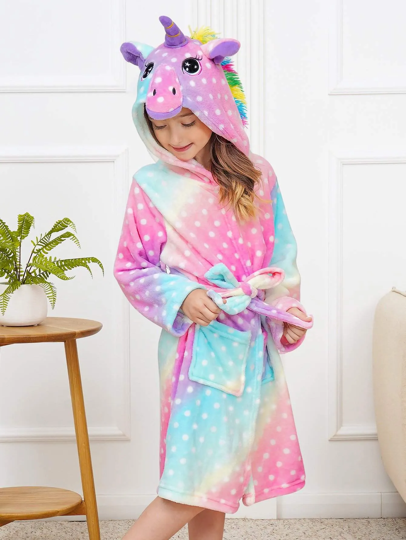 Unicorn Girls Robes Pajamas Pink Blue Rainbow Soft Hooded Bathrobe Sleepwear For Girls- Doctor Unicorn