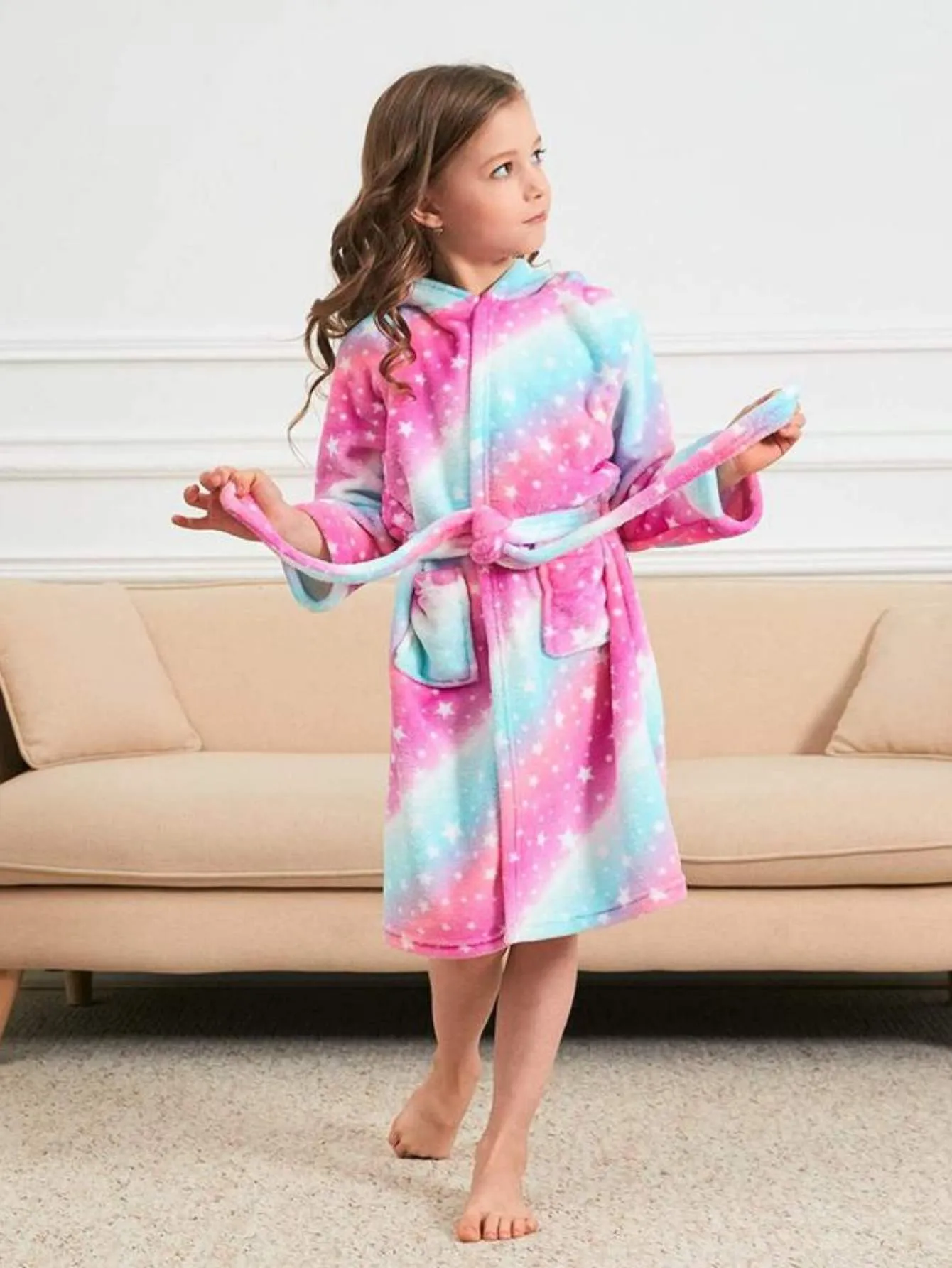Unicorn Girls Robes Pajamas Pink Soft Hooded Galaxy Bathrobe Sleepwear For Girls - Doctor Unicorn