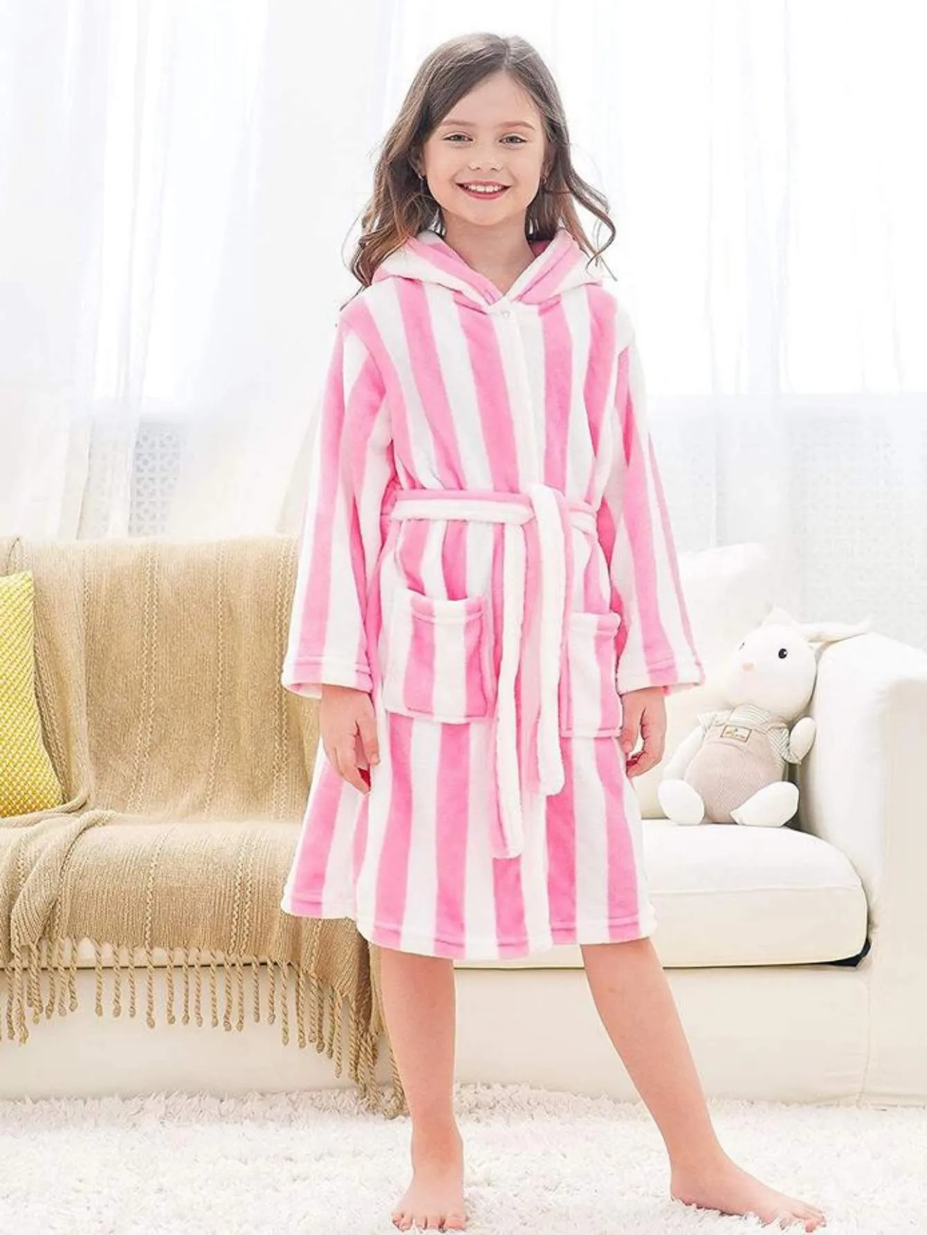 Unicorn Girls Robes Pajamas Pink White Soft Hooded Rainbow Bathrobe Sleepwear for Girls - Doctor Unicorn