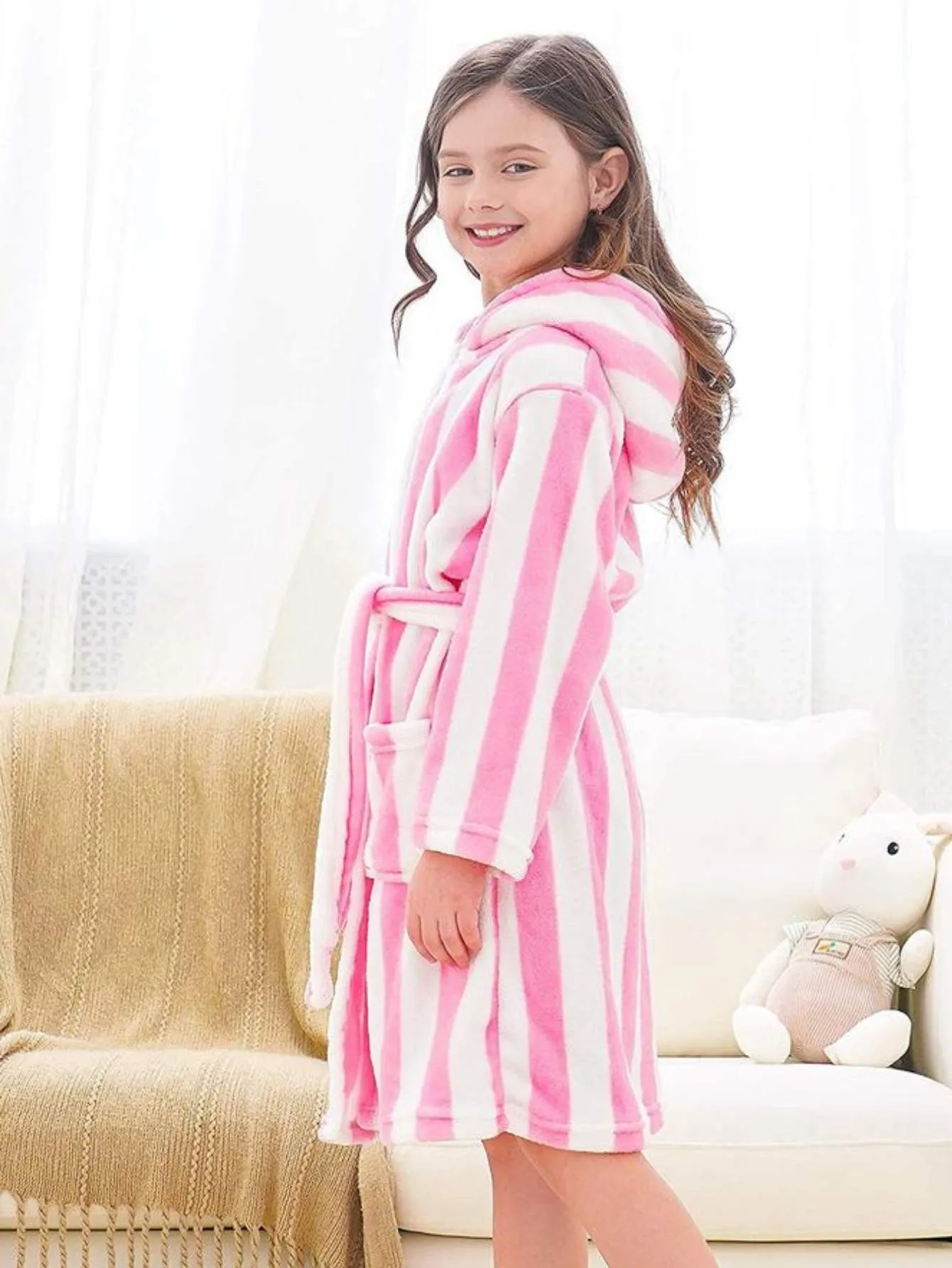 Unicorn Girls Robes Pajamas Pink White Soft Hooded Rainbow Bathrobe Sleepwear for Girls - Doctor Unicorn