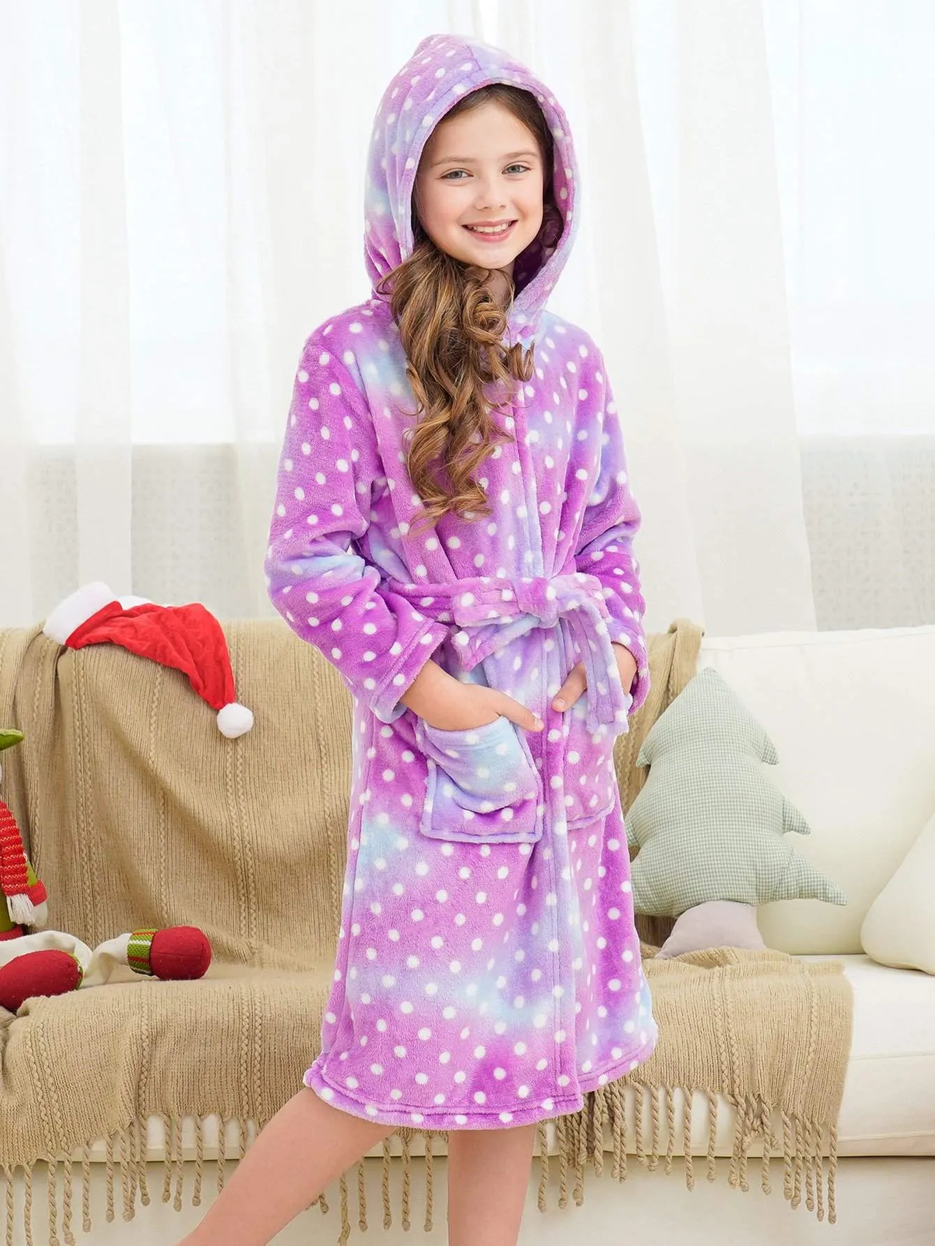 Unicorn Girls Robes Pajamas Purple Galaxy Dots Soft Hooded Rainbow Bathrobe Sleepwear For Girls - Doctor Unicorn