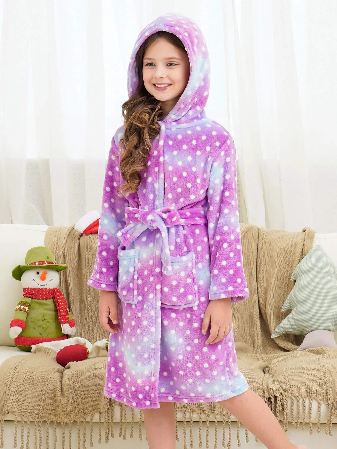 Unicorn Girls Robes Pajamas Purple Galaxy Dots Soft Hooded Rainbow Bathrobe Sleepwear For Girls - Doctor Unicorn