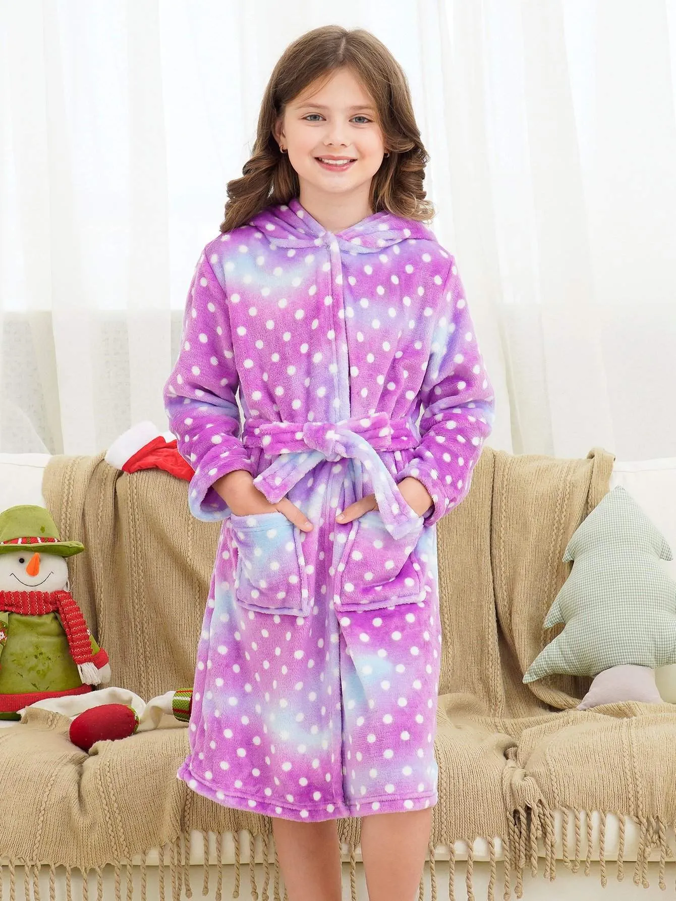 Unicorn Girls Robes Pajamas Purple Galaxy Dots Soft Hooded Rainbow Bathrobe Sleepwear For Girls - Doctor Unicorn