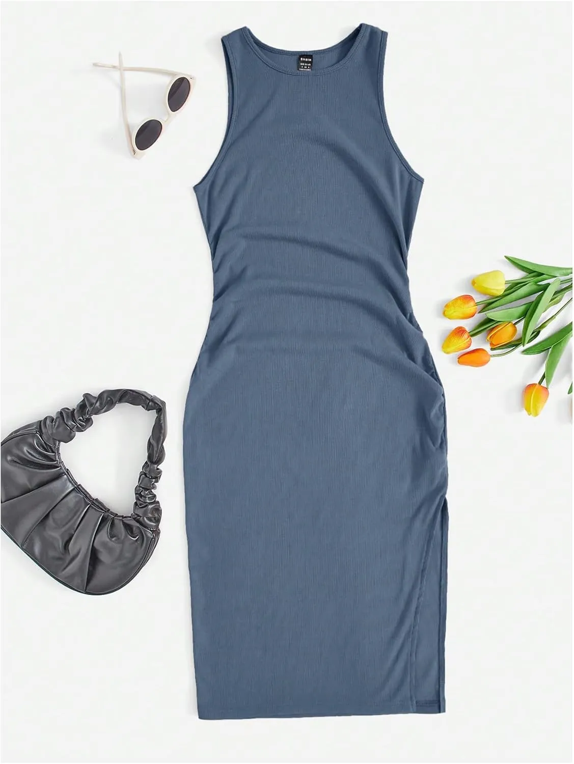 Verdusa Women's Casual Dresses High Split Midi Dresses Knit Bodycon Tank Dress