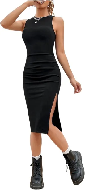 Verdusa Women's Casual Dresses High Split Midi Dresses Knit Bodycon Tank Dress