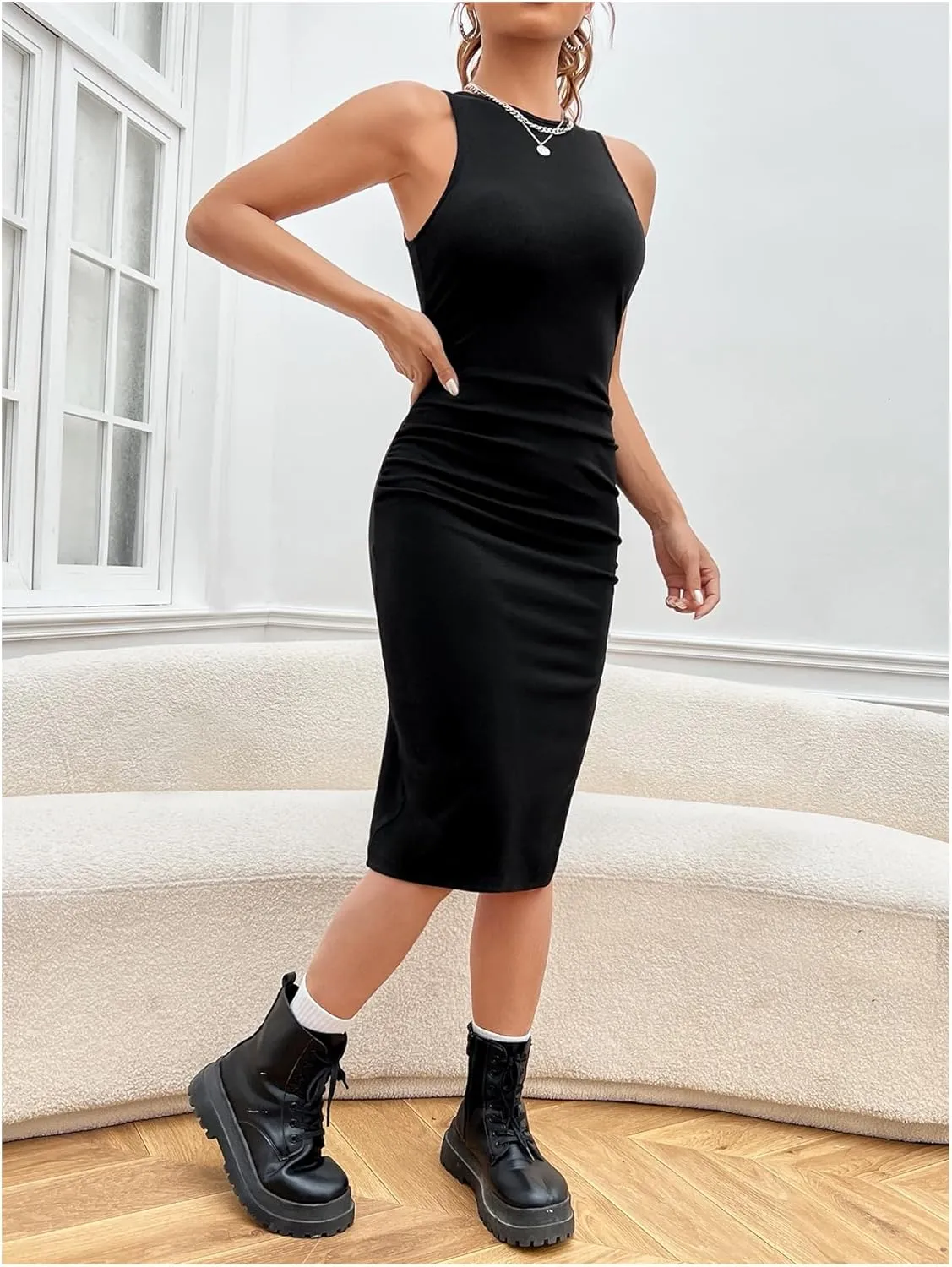 Verdusa Women's Casual Dresses High Split Midi Dresses Knit Bodycon Tank Dress