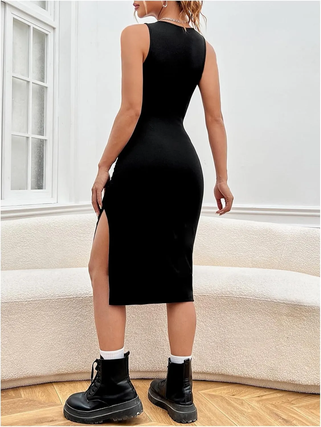 Verdusa Women's Casual Dresses High Split Midi Dresses Knit Bodycon Tank Dress