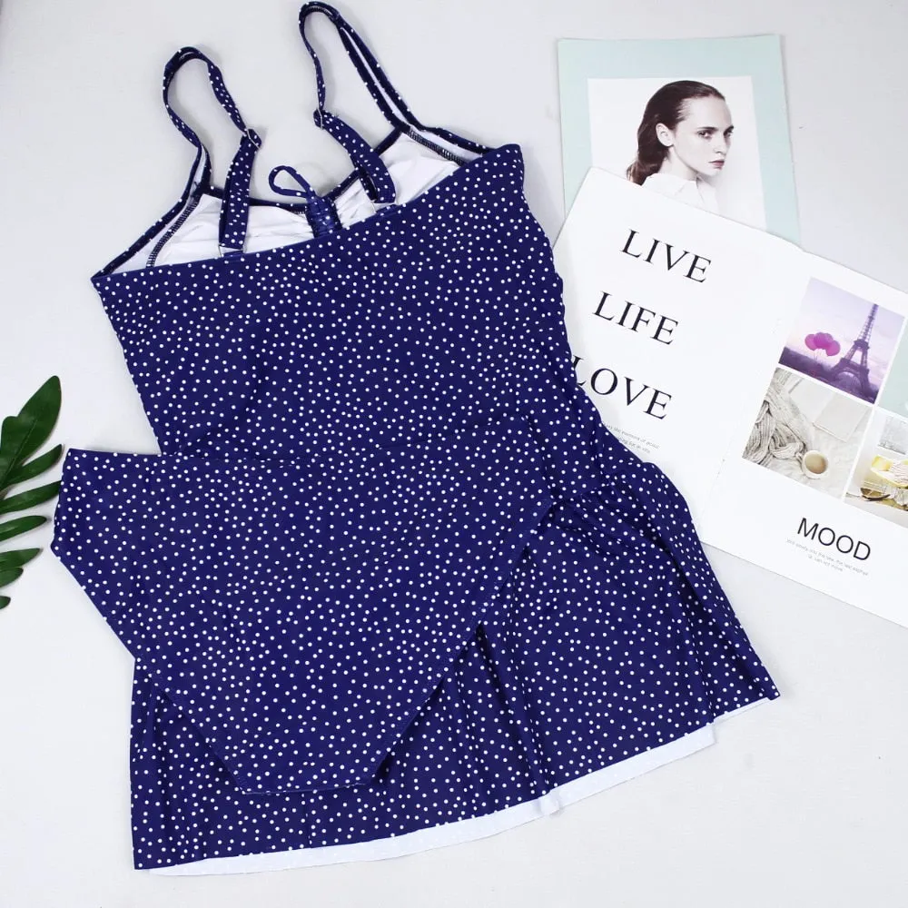 Vintage Print Plus Size Tankini Dress Bathing Suit Swimwear Skirt Bodysuit Monokini Swimsuit