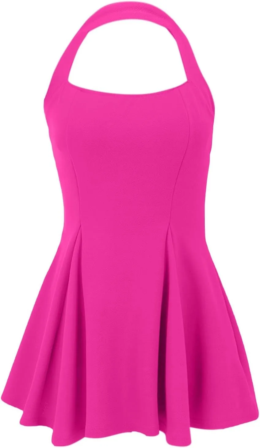 Women's 2025 Summer Dress Sleeveless Halter Neck Sundress Backless A Line Flared Flowy Club Party Mini Beach Dress