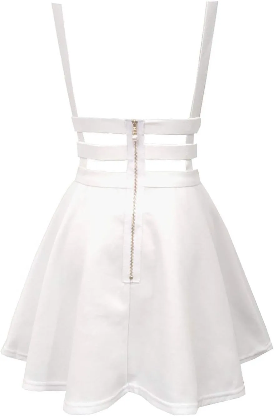 Women's Elastic Waist Pleated Short Braces Skirt Mini Suspender Skirt