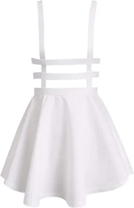 Women's Elastic Waist Pleated Short Braces Skirt Mini Suspender Skirt