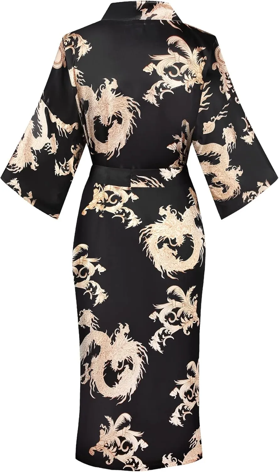 Women's Floral/Patterned Silky Kimono Robes Long Satin Bathrobes Sleepwear Loungewear