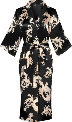 Women's Floral/Patterned Silky Kimono Robes Long Satin Bathrobes Sleepwear Loungewear