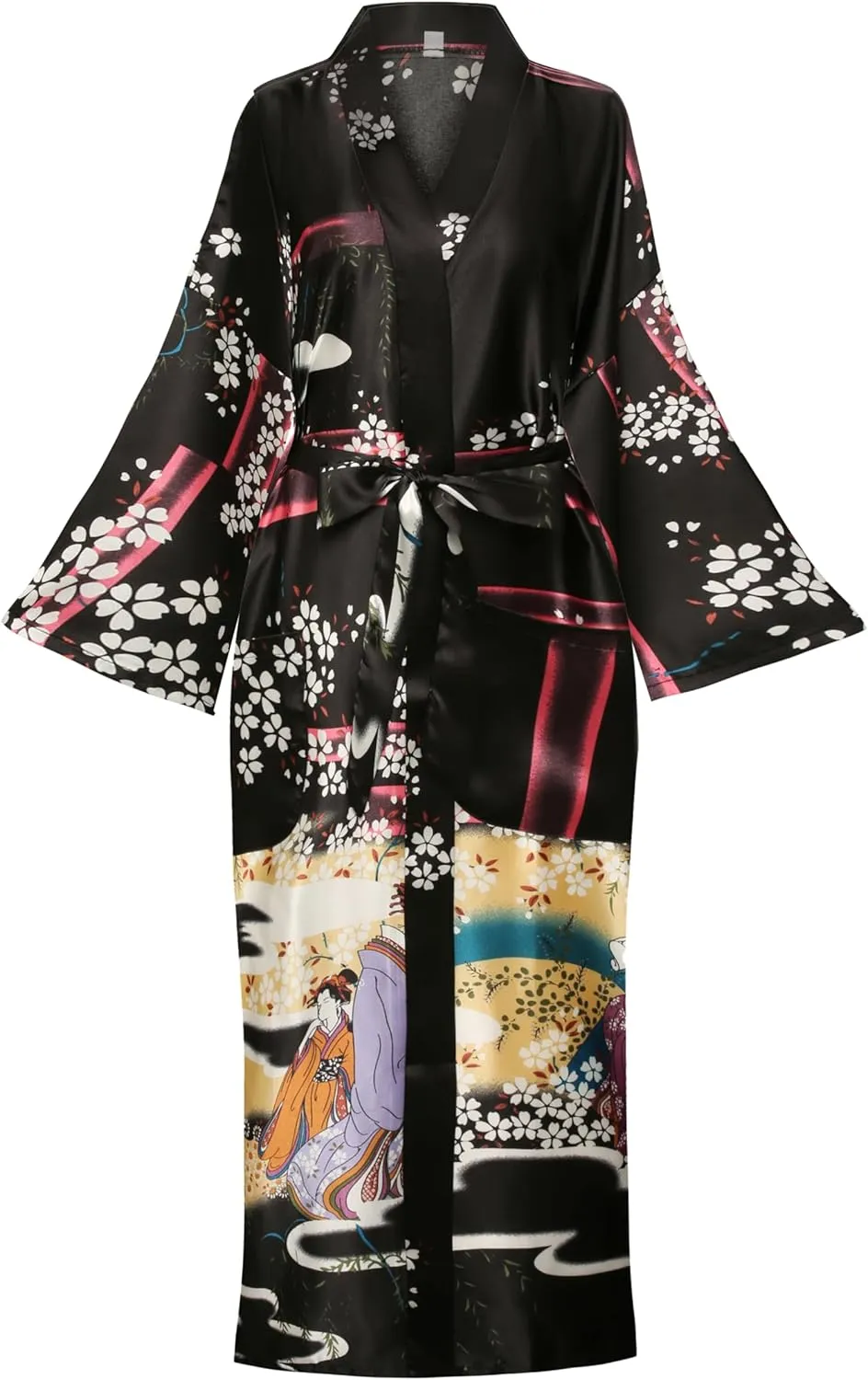 Women's Plus Size Floral Robes Long Satin Kimonos Bathrobes Patterned Long Silky Sleepwear Loungewear