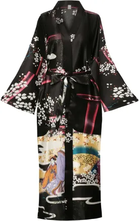 Women's Plus Size Floral Robes Long Satin Kimonos Bathrobes Patterned Long Silky Sleepwear Loungewear