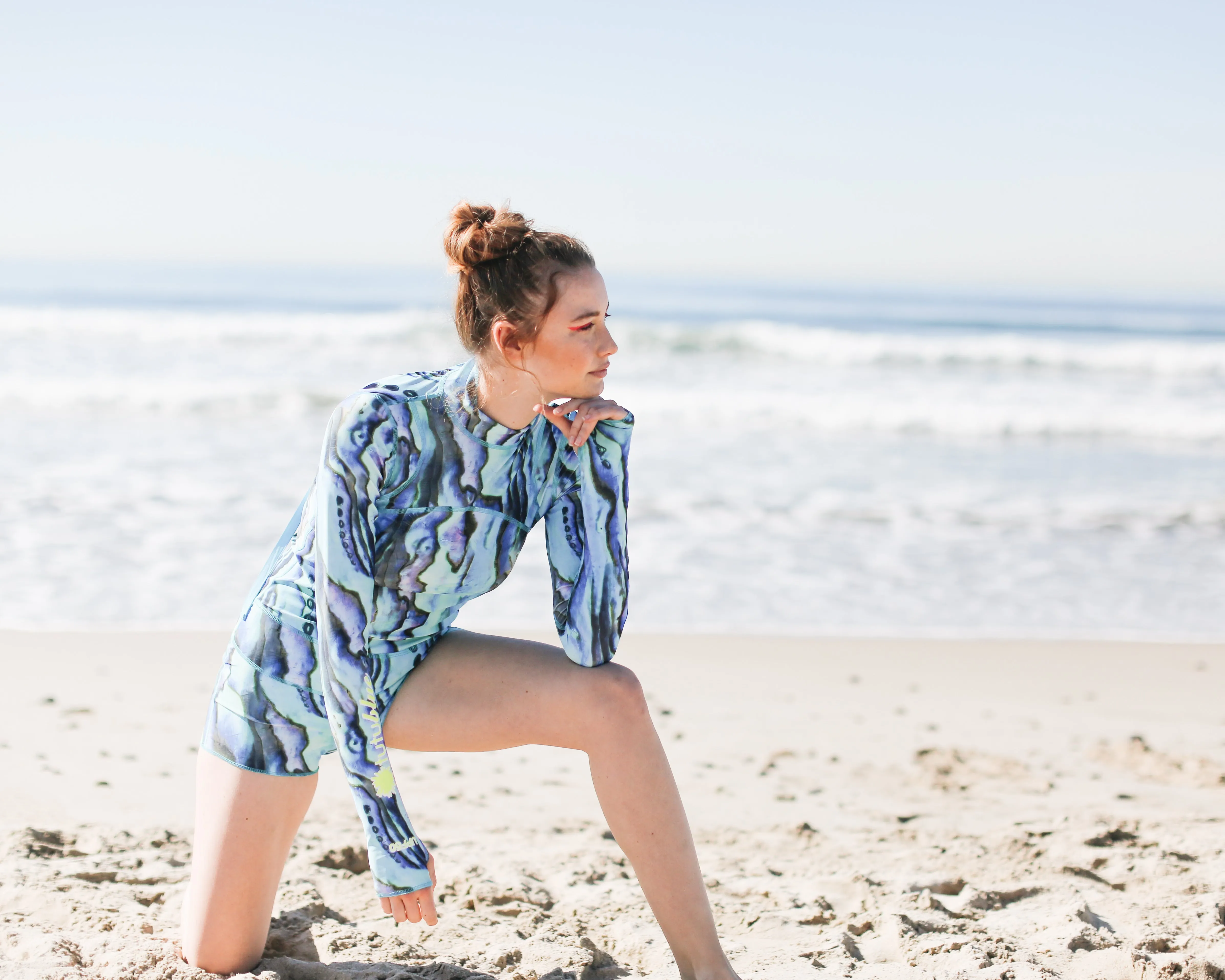 WOMEN'S "CLASSIC" UPF 50  SUN PROTECTIVE SHORT SWIMSUIT - BLUE ABALONE