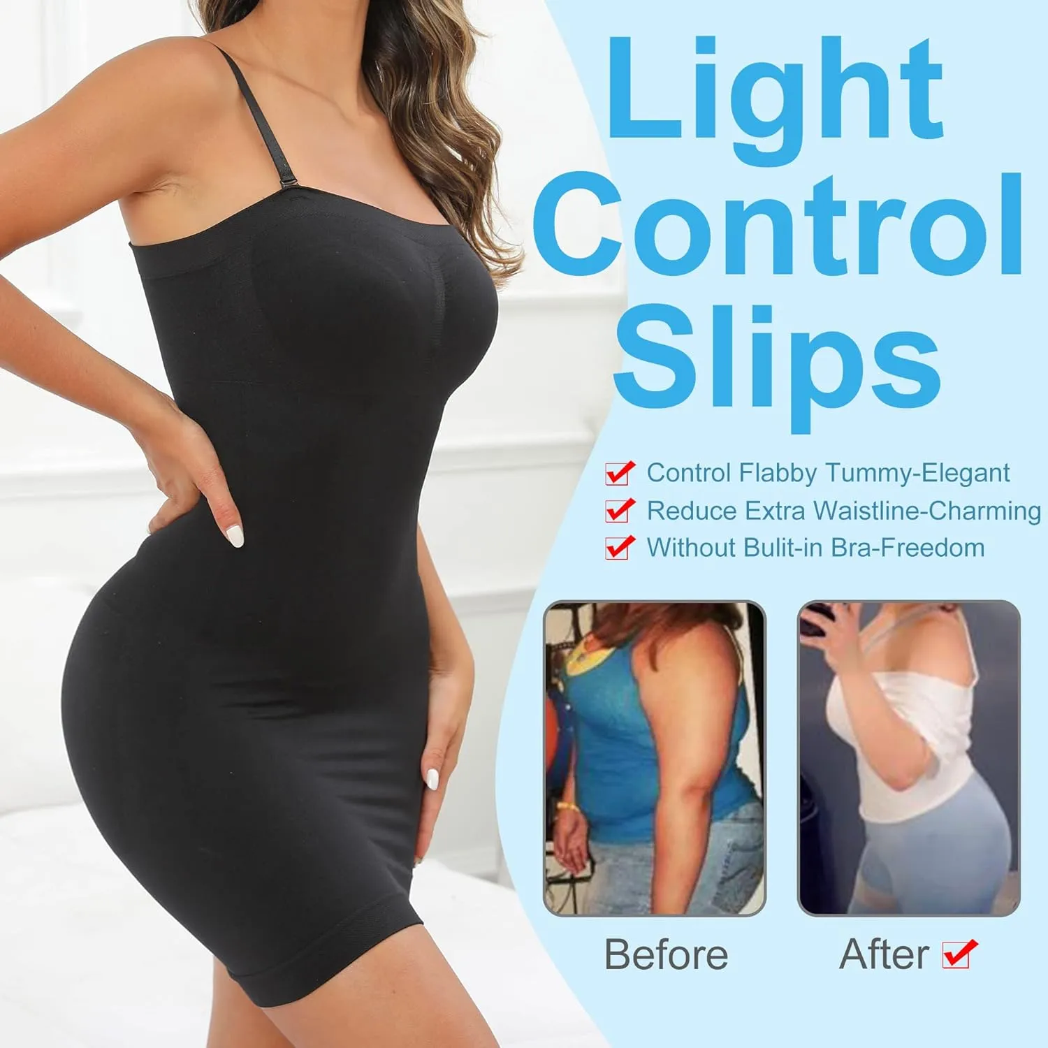 Women's Strapless Shapewear Full Slip for Under Dresses Tummy Control Seamless Body Shaper Slips