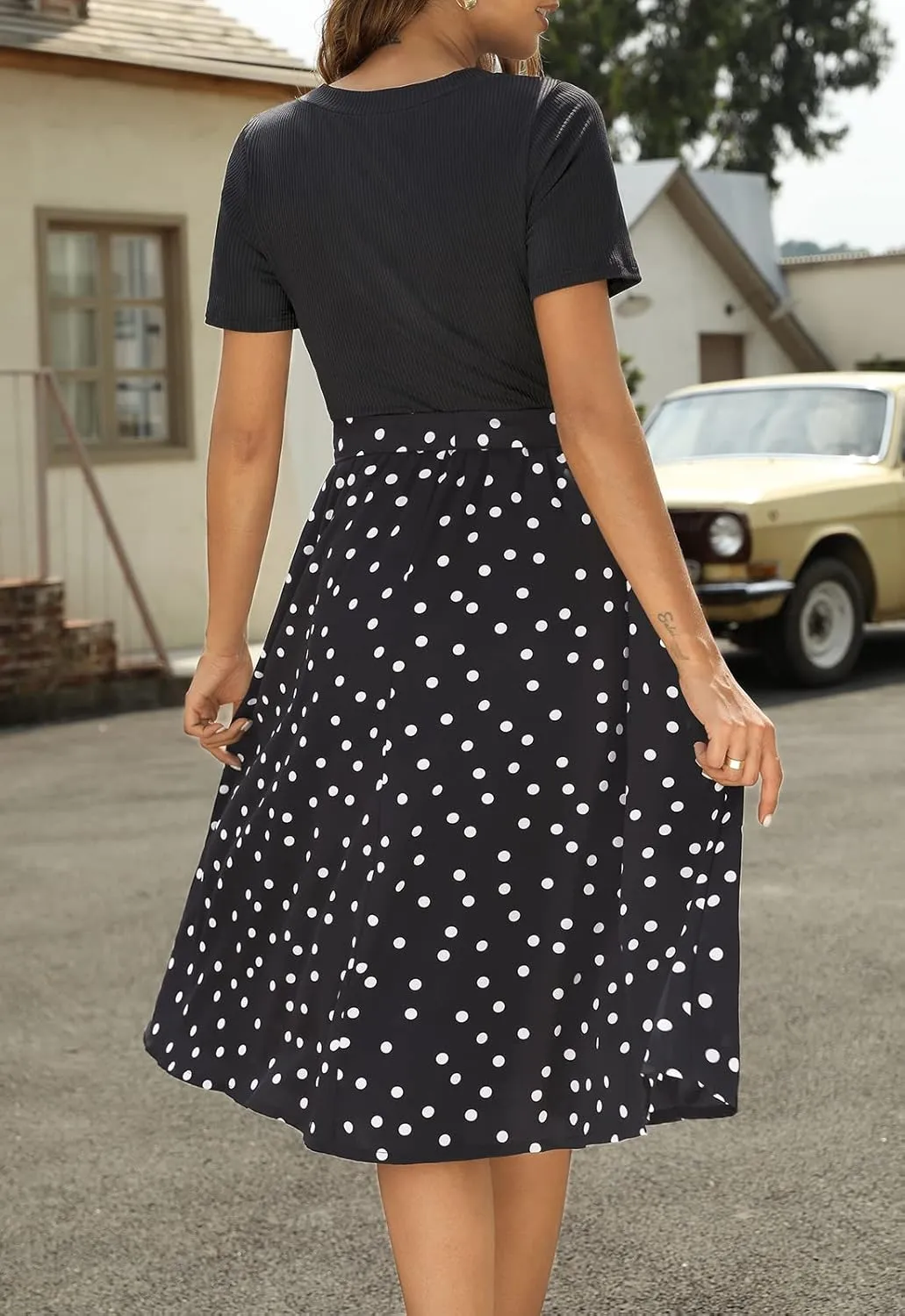 Zattcas Women 2025 Summer Dress Short Sleeve Ribbed Teacher Church Modest Business Casual Work Outfits Midi Dress