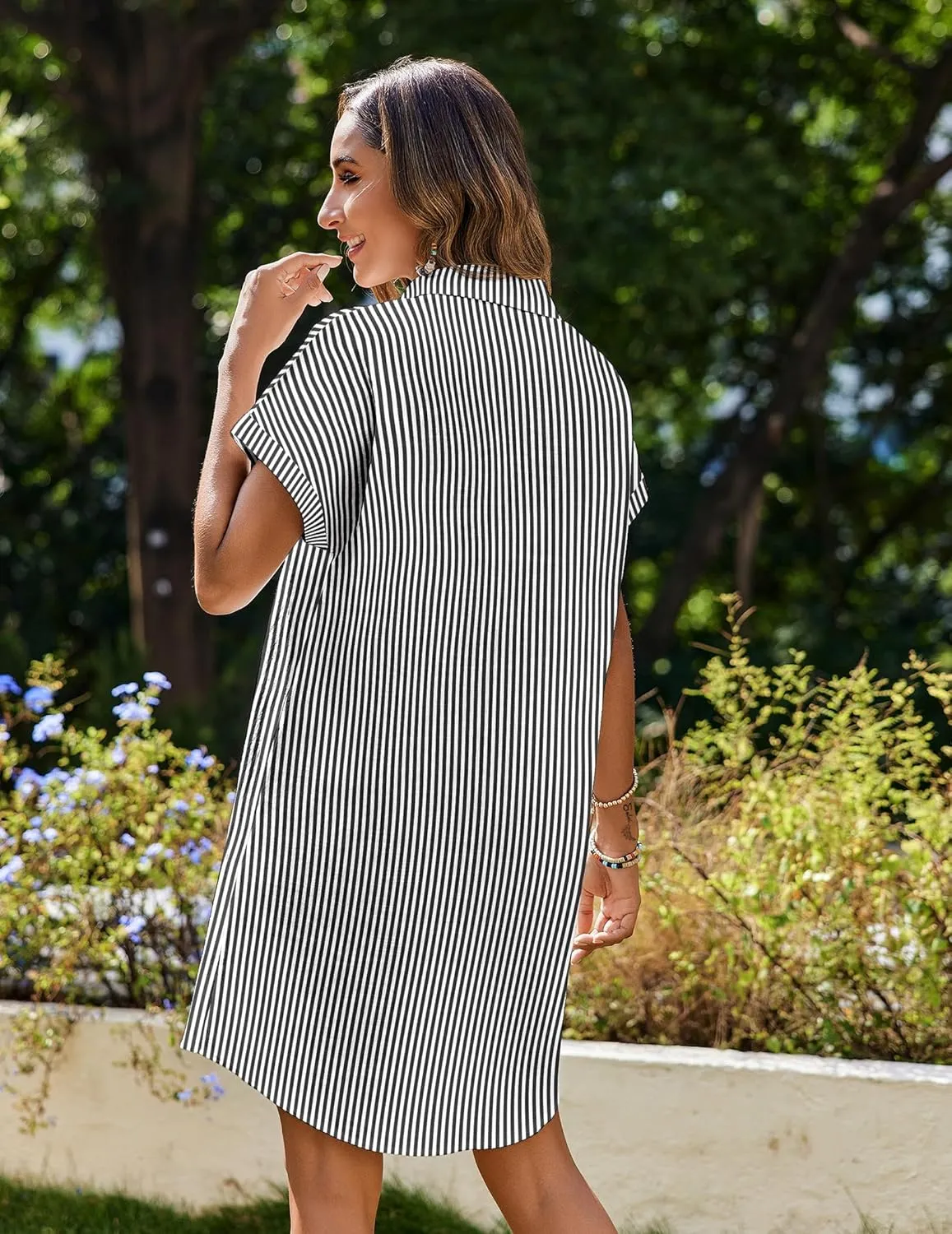 Zeagoo Women's Summer Dress 2025 Cotton Button Down Short Sleeve Tshirt Dresses Casual Flowy V Neck Loose Mini Beach Dress
