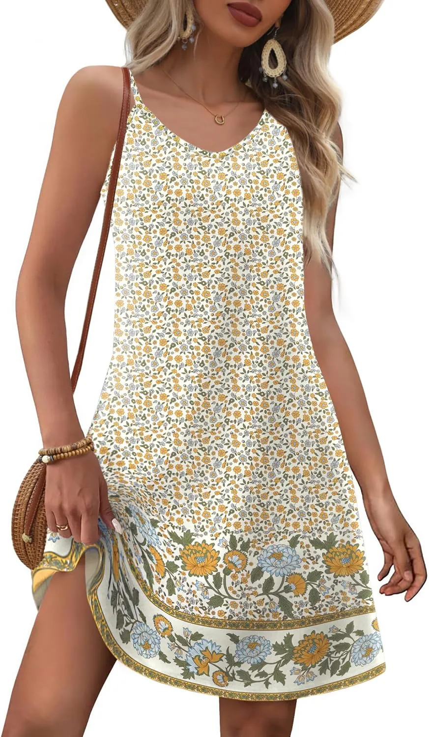 Zeagoo Womens Summer Dress 2025 Loose Sleeveless Tshirt Dress V Neck Mini Dress Beach Sundress with Pockets